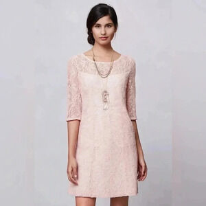 Anthropologie Maeve Pink Lace Lefkara Dress Cocktail Formal Size Small S